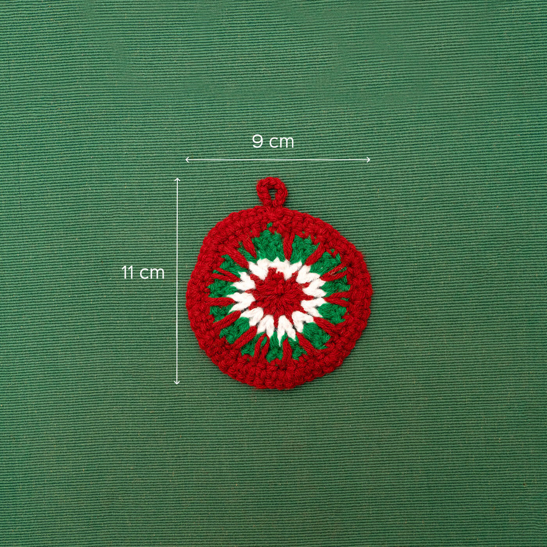 Handmade Round Snowflake Crochet Ornaments For Christmas Tree Decoration | Set Of 2