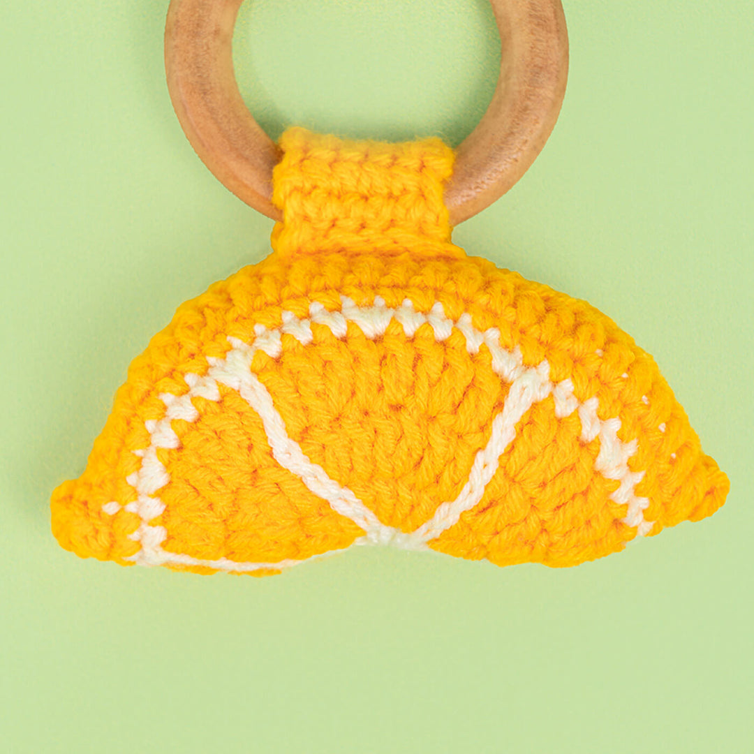 Handmade Crochet Orange Rattle cum Teether