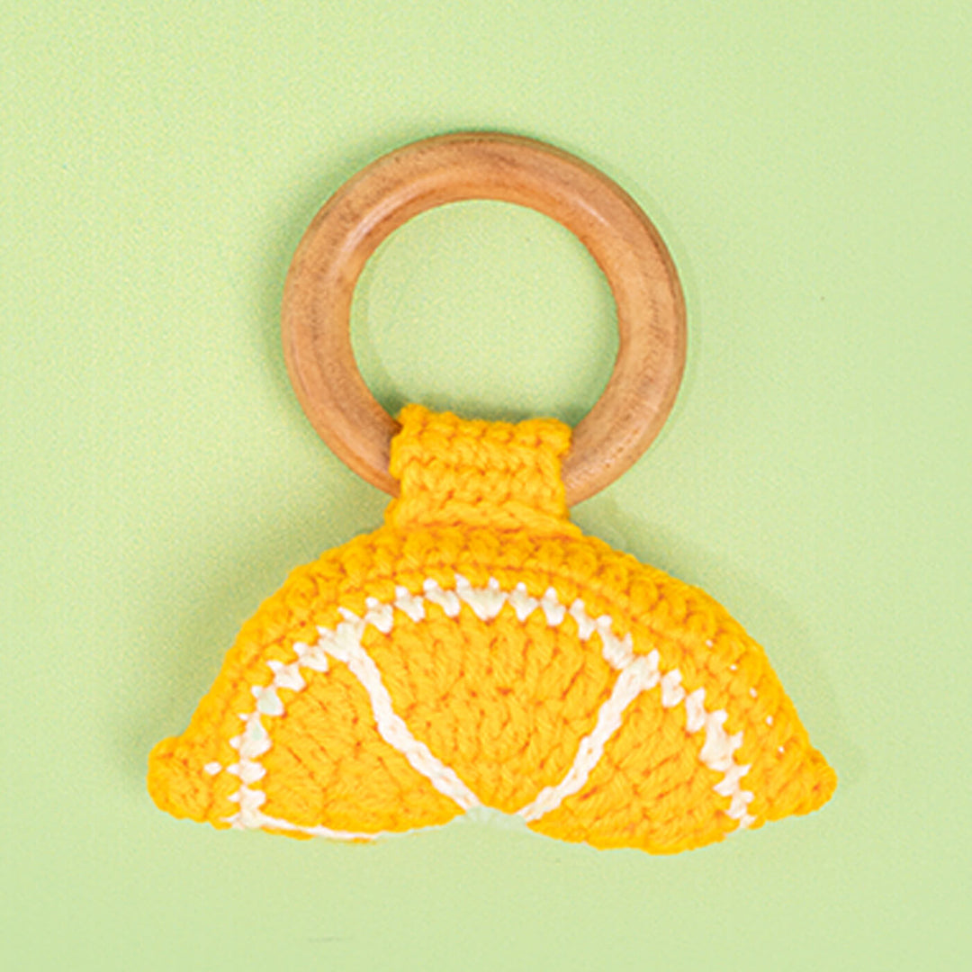 Handmade Crochet Orange Rattle cum Teether