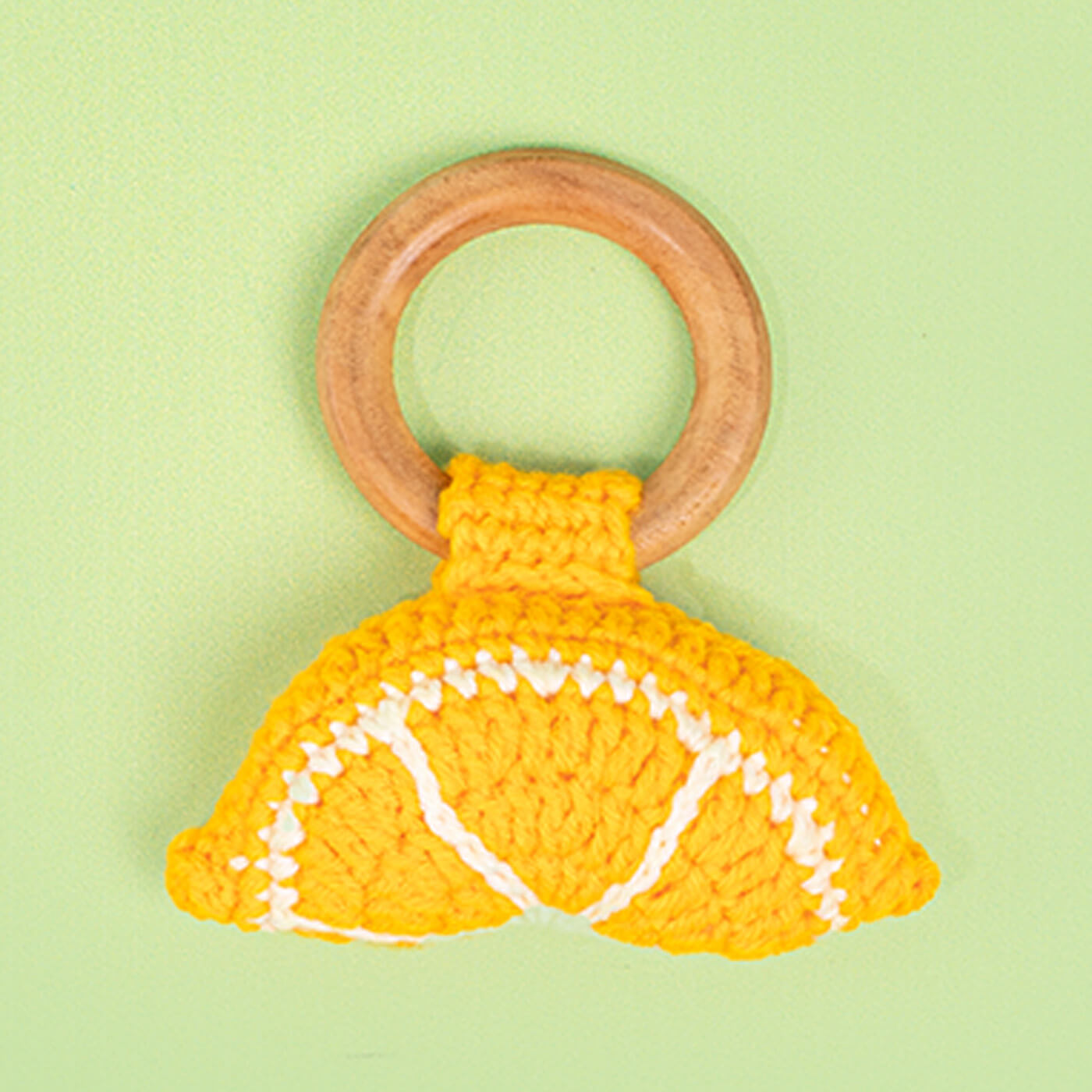 Handmade Crochet Orange Rattle cum Teether – Zwende