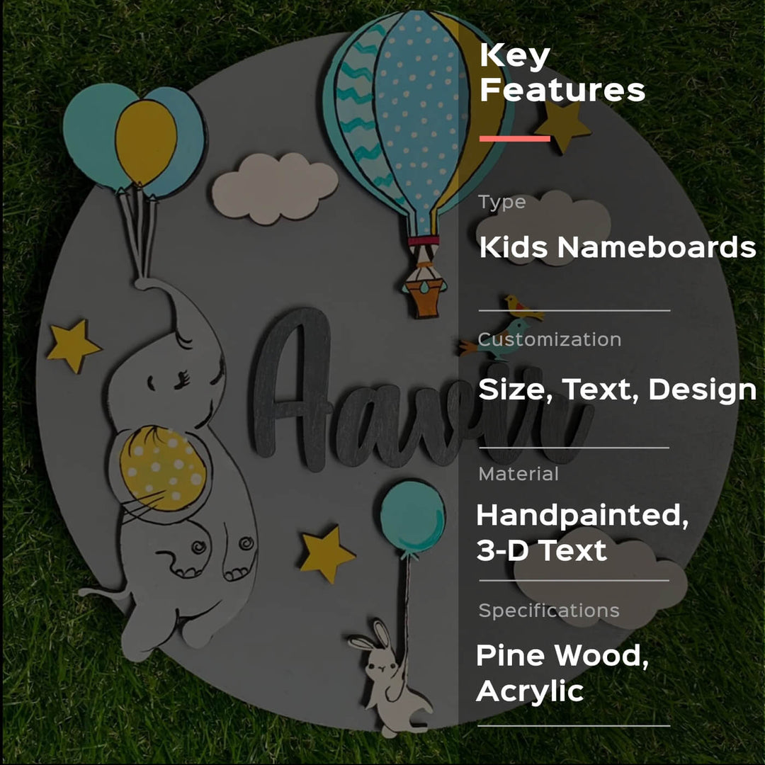 Flying Dumbo Hand-Painted Kids Nameboard