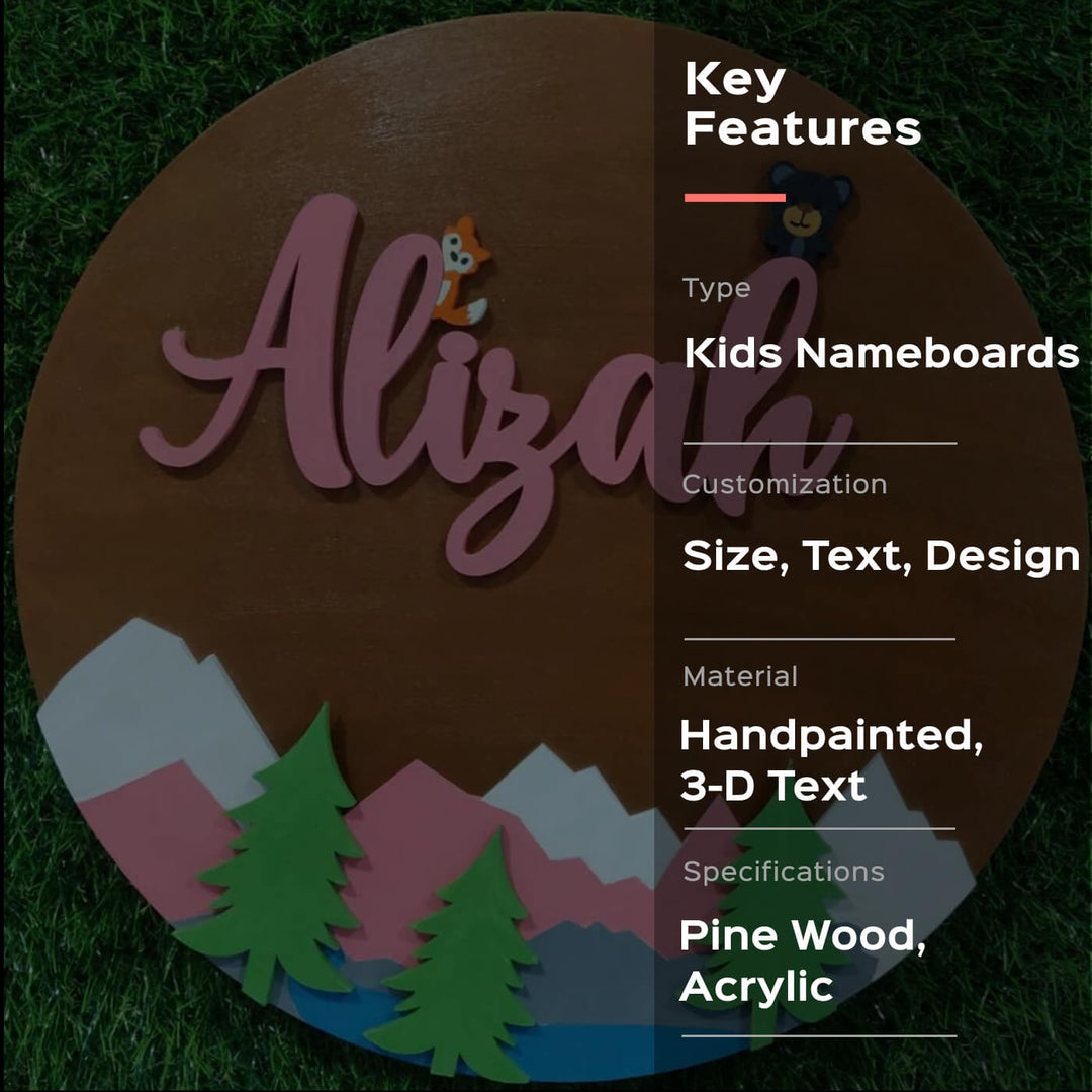 Painted Nameboard for Kids - Mountain Peaks