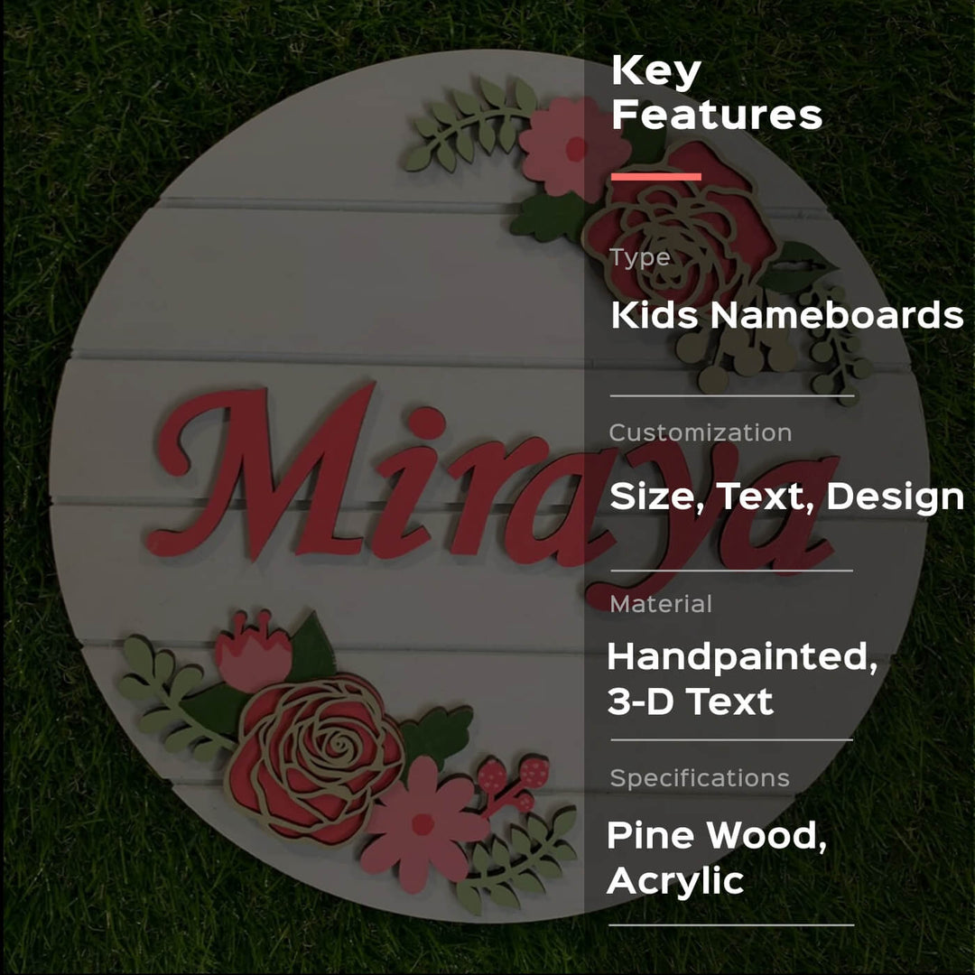 Painted Nameboard for Kids - Pink Rose