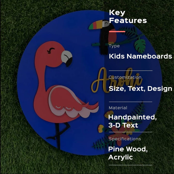 Hand-Painted Kids Nameboard - Flamingo