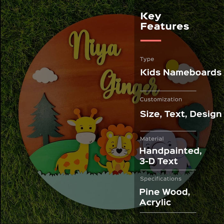 Quirky Painted Nameboard for Kids - Cute Animals