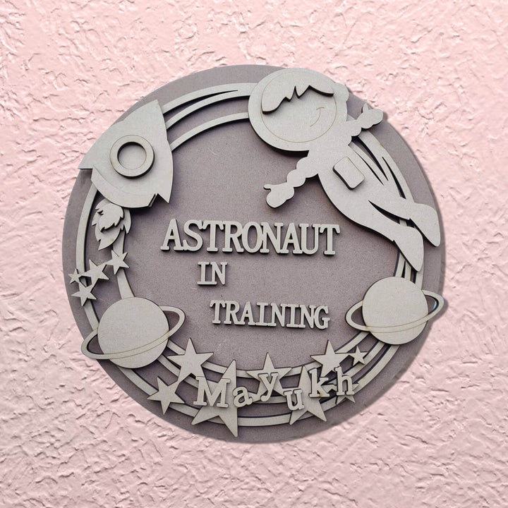 Sibling Ready To Paint MDF Nameboard Bundle - Astronaut & Floral - Set of 2