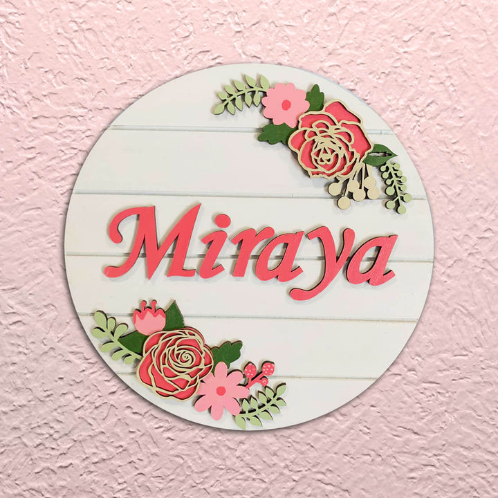 Painted Nameboard for Kids - Pink Rose