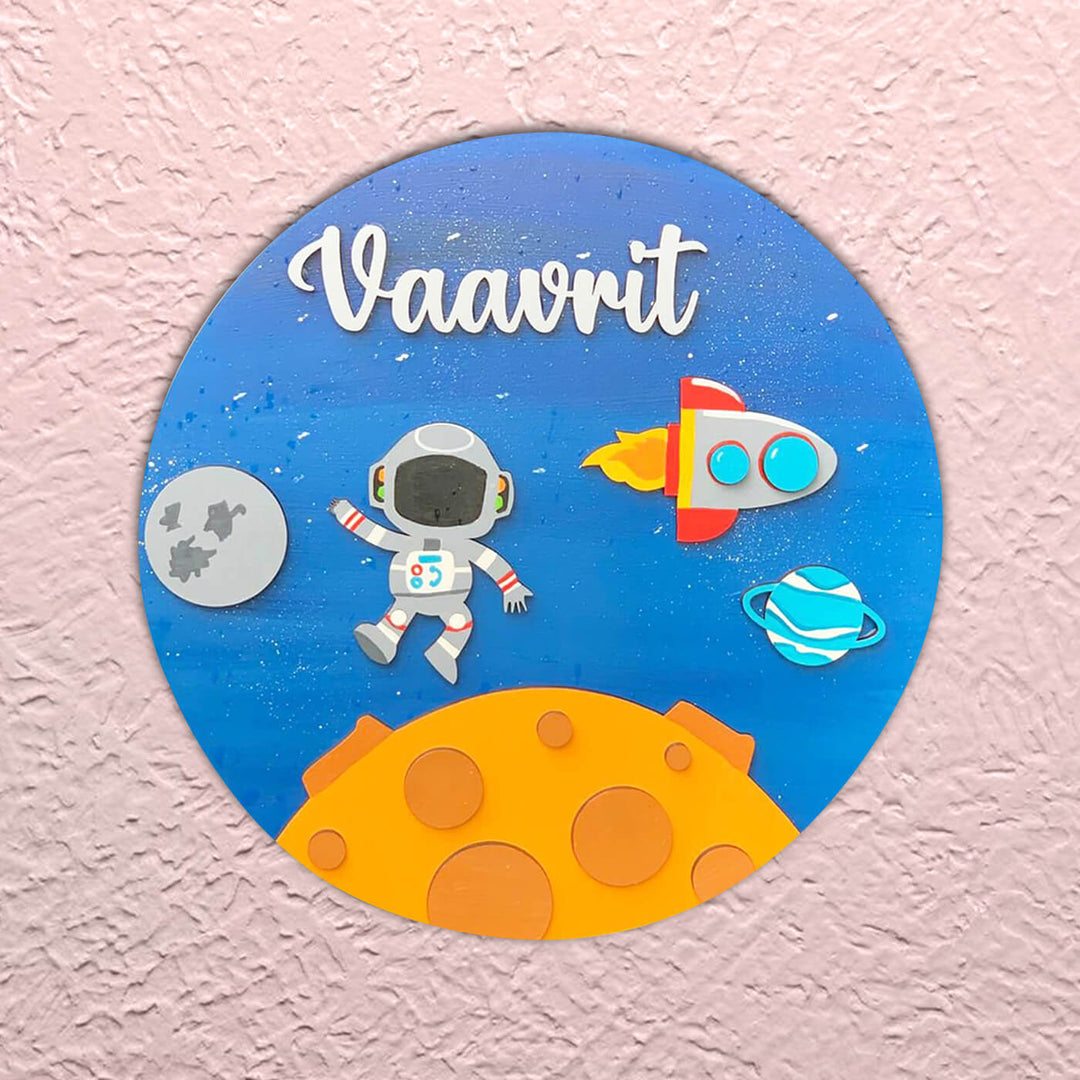 Astronaut in Space Hand-Painted Kids Nameboard