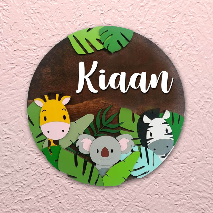 Quirky Painted Nameboard for Kids - Cute Jungle Animals