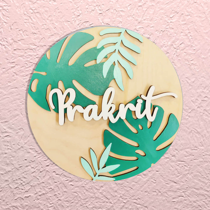 Painted Nameboard for Kids - Monstera Leaves