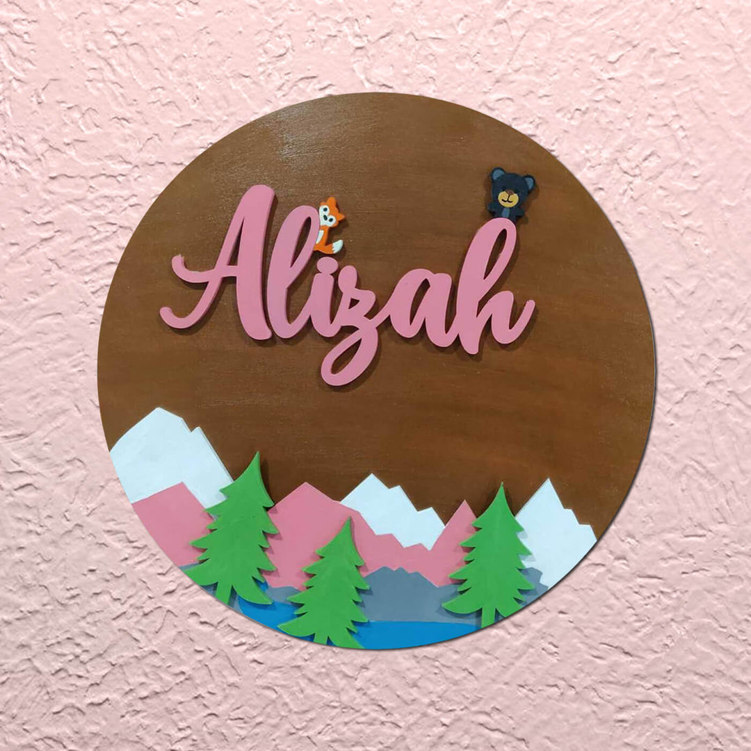 Painted Nameboard for Kids - Mountain Peaks