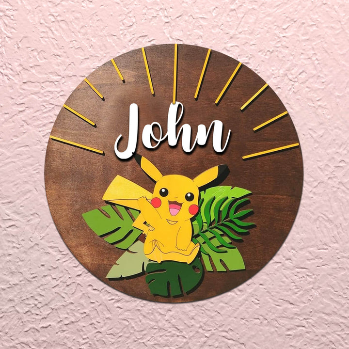 Quirky Painted Nameboard for Kids - Pikachu