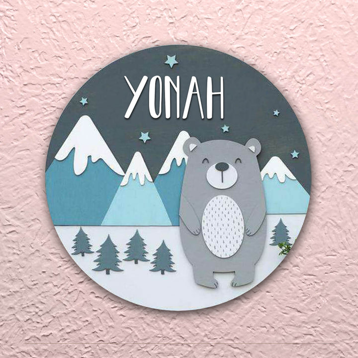 Quirky Painted Nameboard for Kids - Snowy Bear