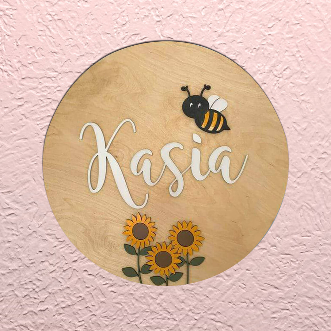 Painted Nameboard for Kids - Minimalist Sunflowers