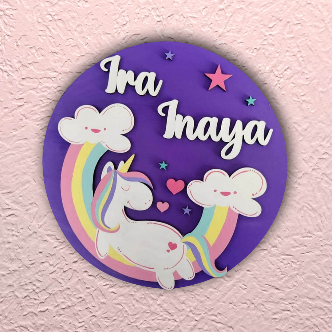 Quirky Painted Nameboard for Kids - Purple Unicorn