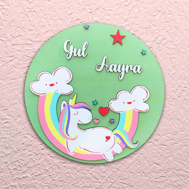 Quirky Painted Nameboard for Kids - Pastel Green Unicorn