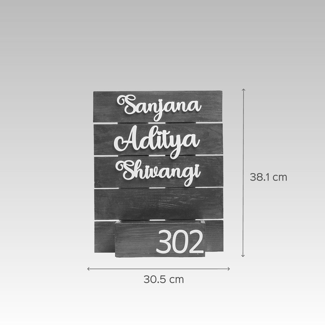 Handcrafted Planter Nameboard Three Names - Dimension Chart with Names and Number