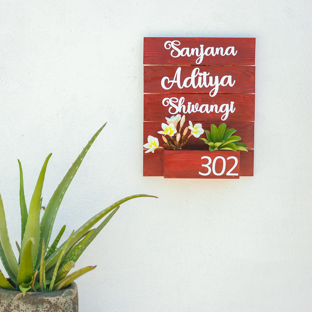 Handcrafted Planter Nameboard Three Names - Mounted on Exterior Wall Display