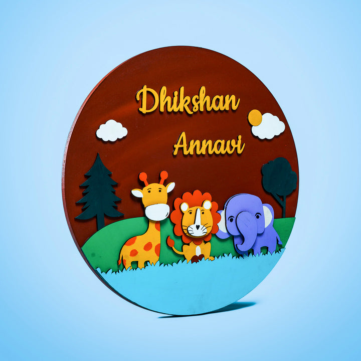 Quirky Painted Nameboard for Kids - Cute Animals