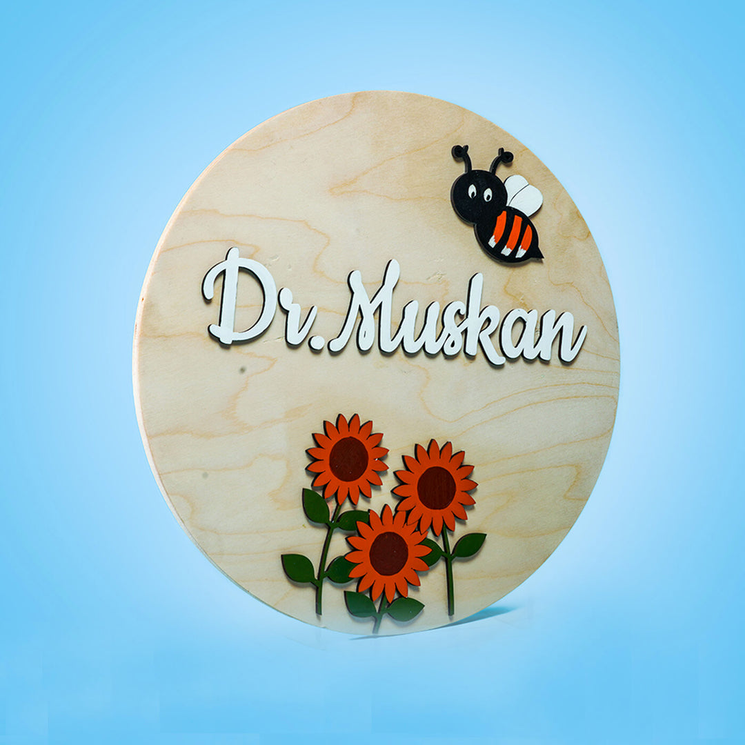 Painted Nameboard for Kids - Minimalist Sunflowers
