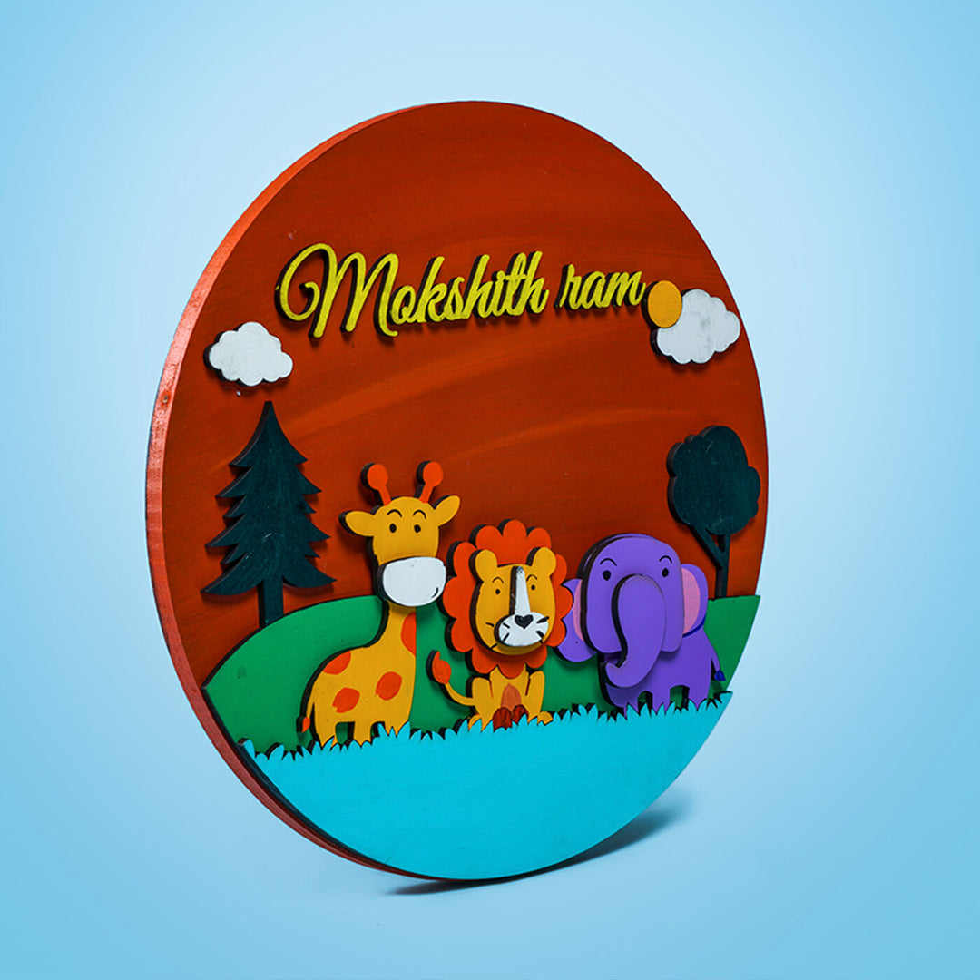 Quirky Painted Nameboard for Kids - Cute Animals