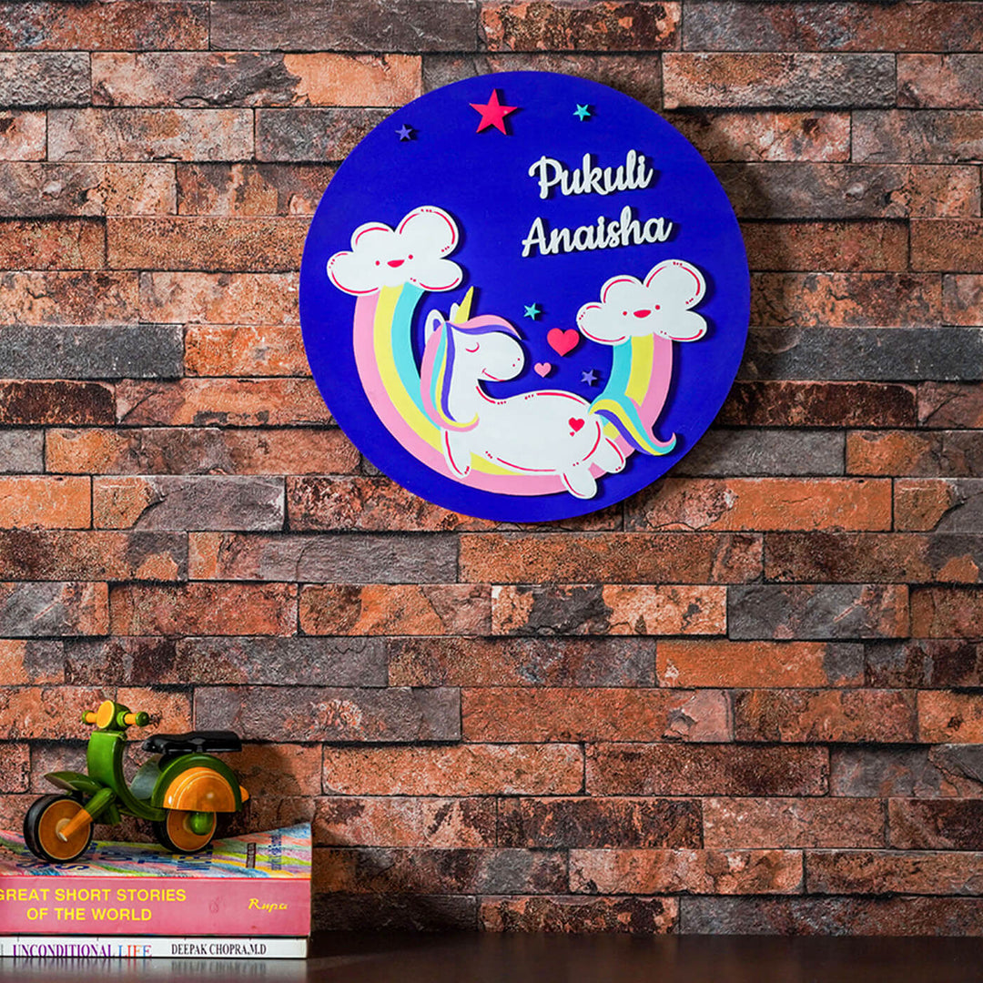 Quirky Painted Nameboard for Kids - Purple Unicorn
