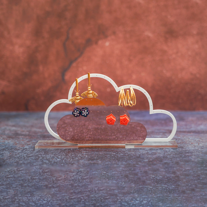 Handmade Wooden Cloud Mirror Earrings Holder