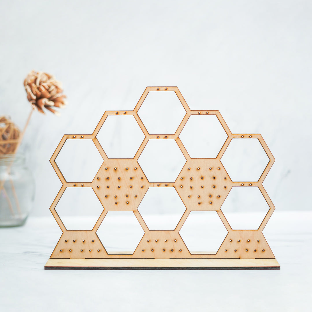 Handmade Wooden Geometric Hexagon Earrings Holder