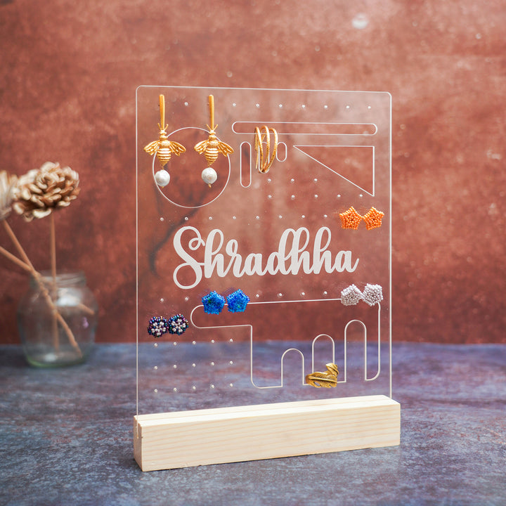 Handmade Acrylic Birchwood Personalised Earrings Holder