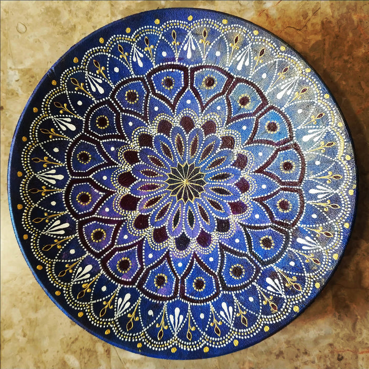 Handpainted Terracotta Mandala Wall Plate - Blue & Black