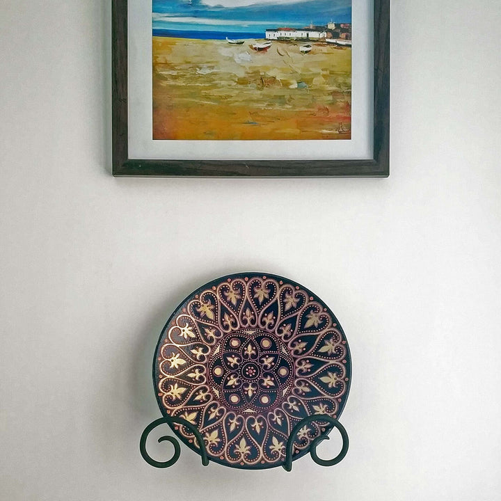 Handpainted Terracotta Mandala Wall Plate - Red, Gold & Black