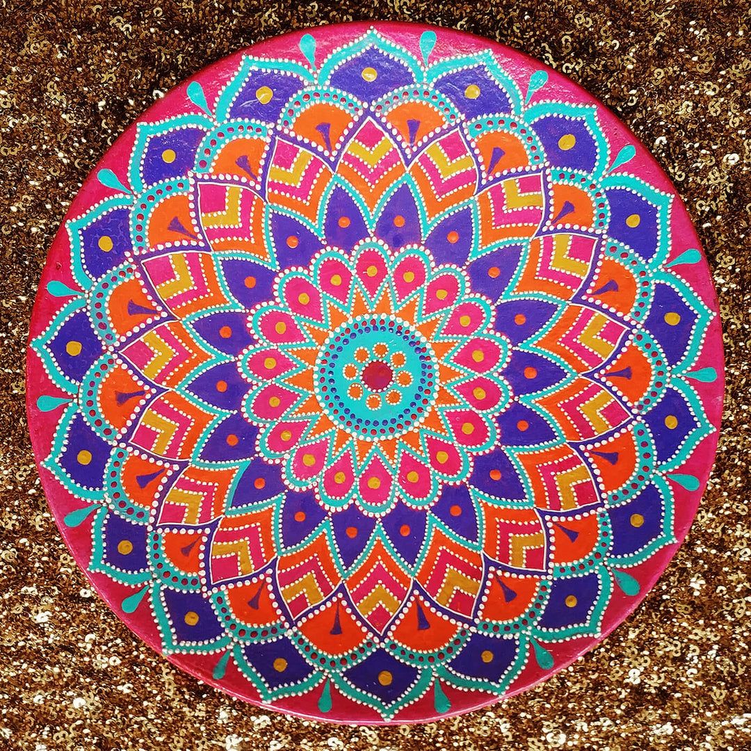 Handpainted Terracotta Mandala Wall Plate - Bright Hues