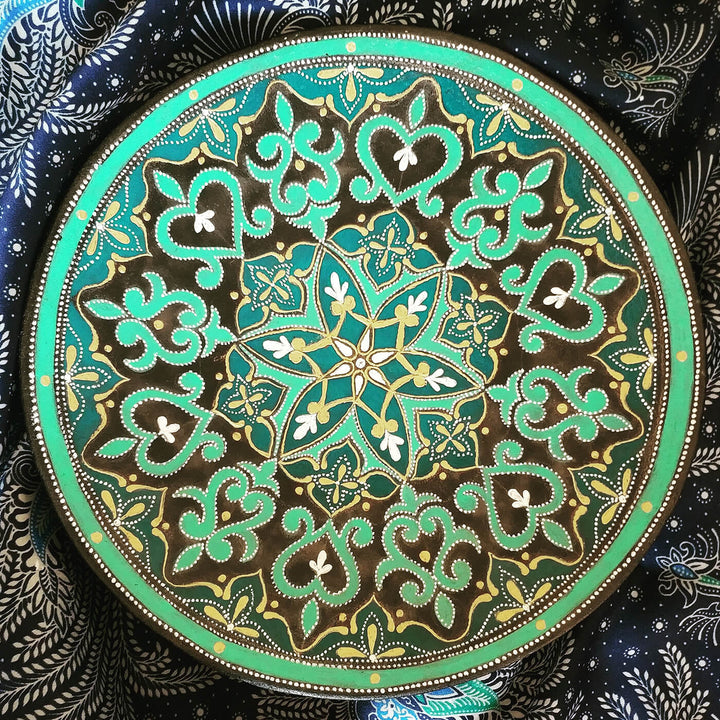 Handpainted Terracotta Mandala Wall Plate - Regal Green