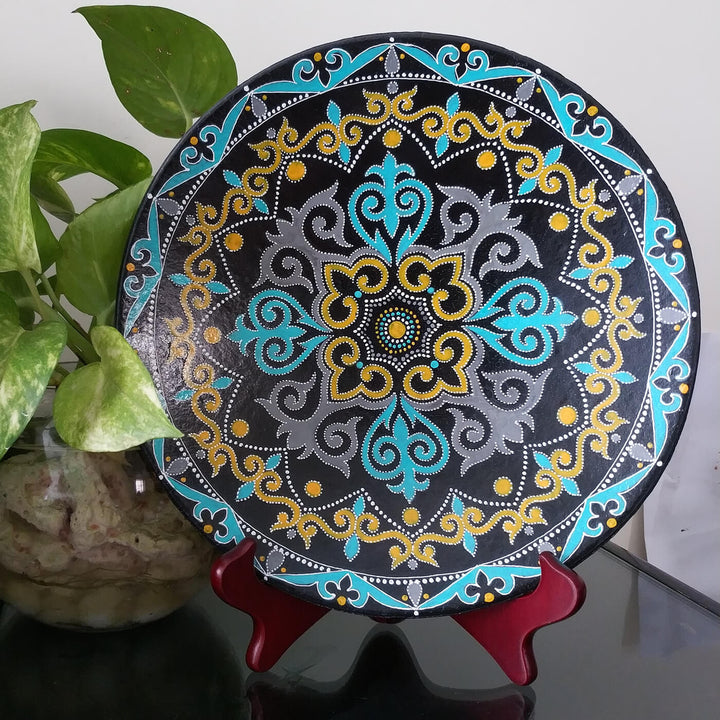 Handpainted Terracotta Mandala Wall Plate - Regal Blue & Gold