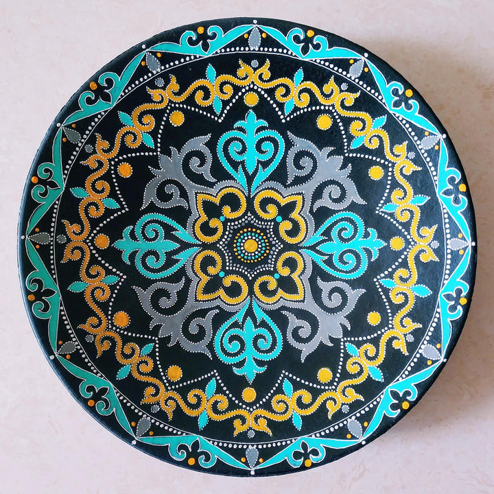 Handpainted Terracotta Mandala Wall Plate - Regal Blue & Gold
