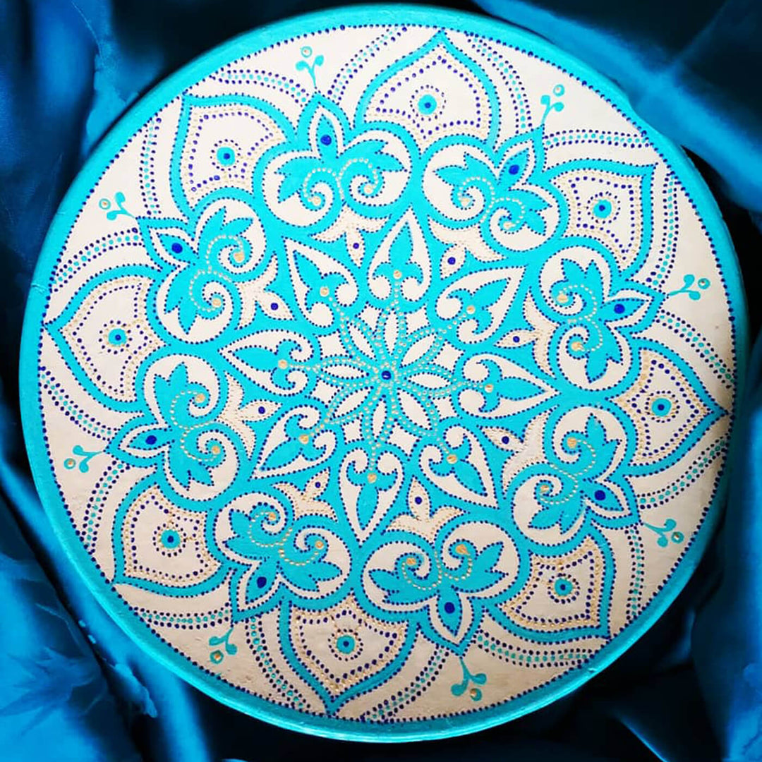 Handpainted Terracotta Mandala Wall Plate - White & Blue