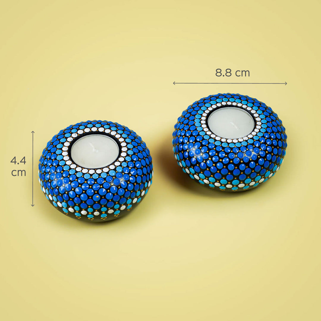 Mandala Art MDF Blue Round Tealights - Set of 2