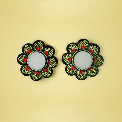 Flower-Shaped MDF Mandala Art Tealights - Set of 2