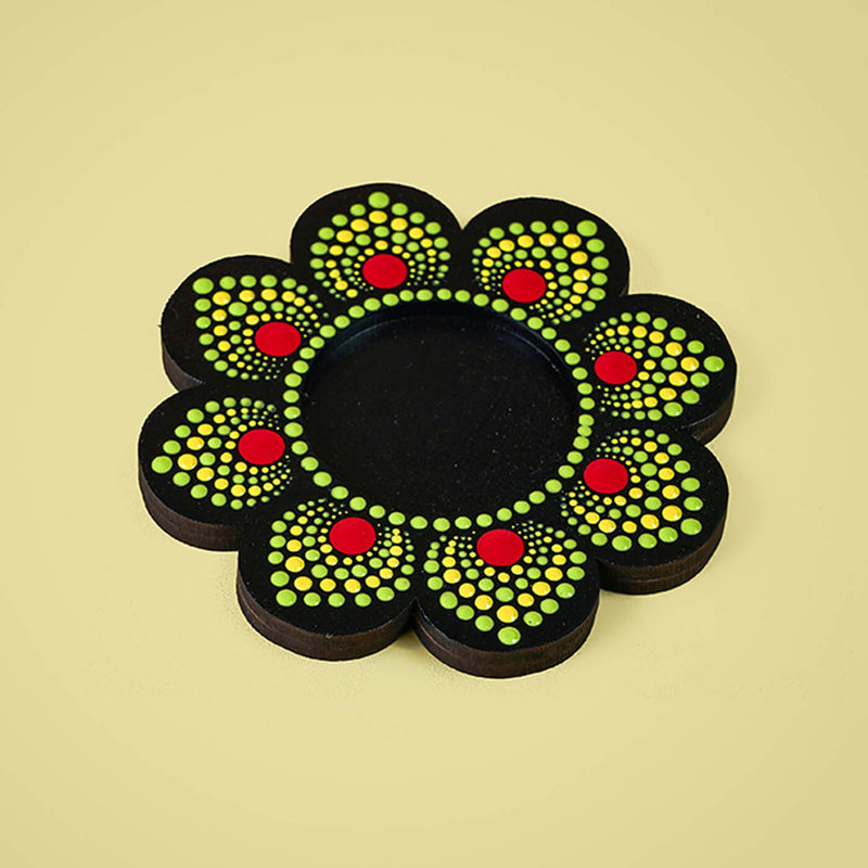 Flower-Shaped MDF Mandala Art Tealights - Set of 2