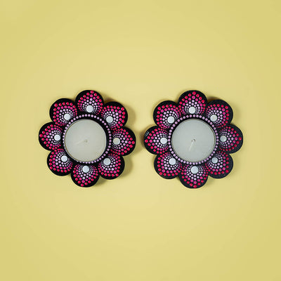 Flower-Shaped MDF Mandala Art Tealights - Set of 2