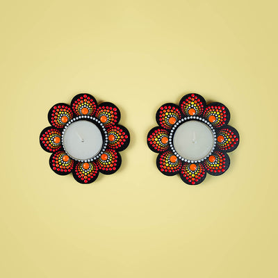 Mandala Art MDF Flower-Shaped Tealights - Set of 2