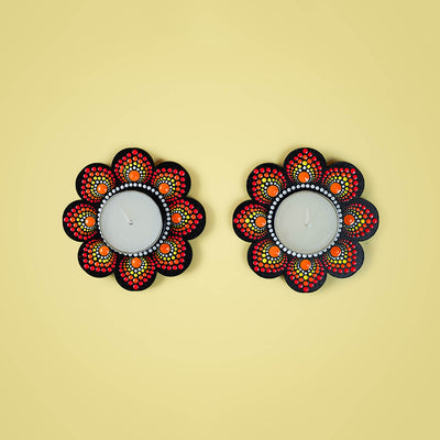 Flower-Shaped MDF Mandala Art Tealights - Set of 2