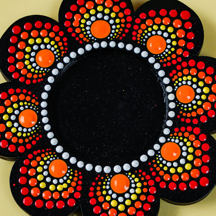 Mandala Art MDF Flower-Shaped Traditional Tealights - Set of 2