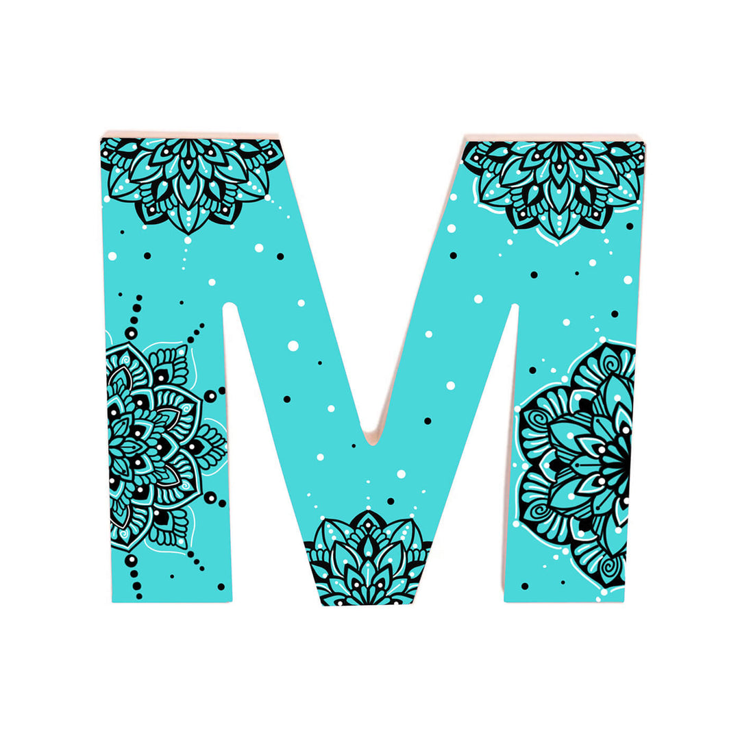 Wall Mountable & Tabletop Mandala Doodle Alphabet - Cobalt Teal