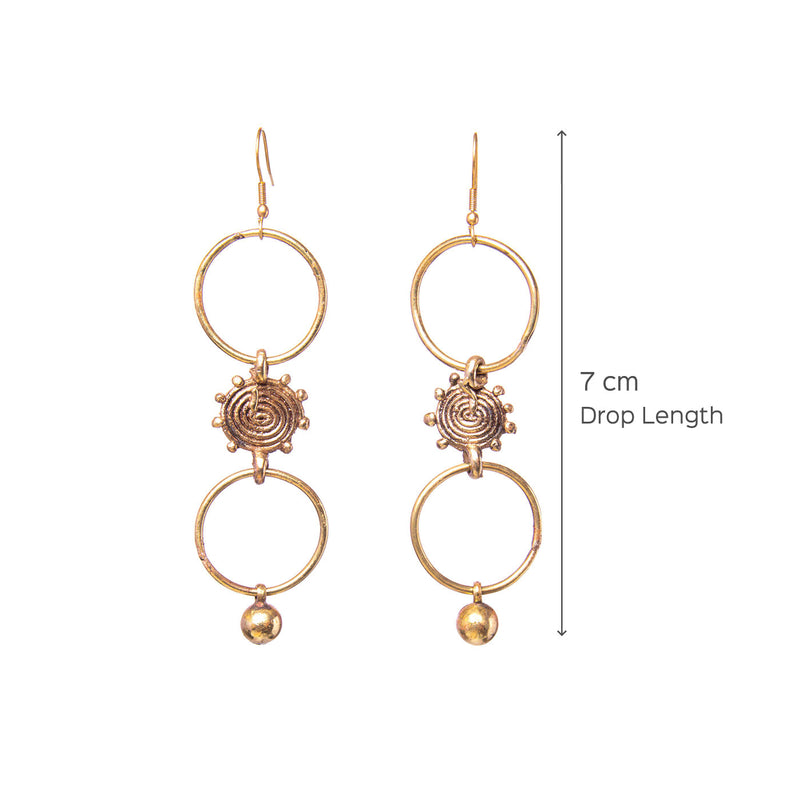 Handcrafted Tri-Ring Gold Tone Earrings