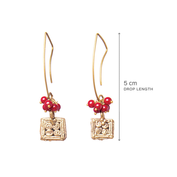 Handcrafted Square Dangle Gold Tone Earrings