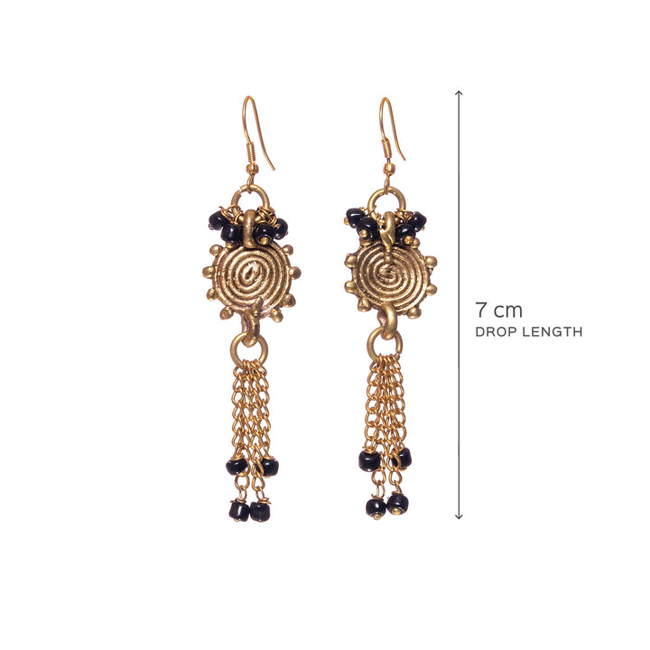 Handcrafted Brass Tribal Black Bead Earrings