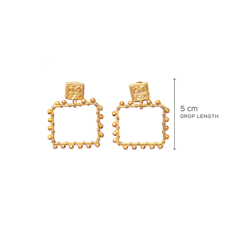 Handcrafted Gold Tone Box Earrings