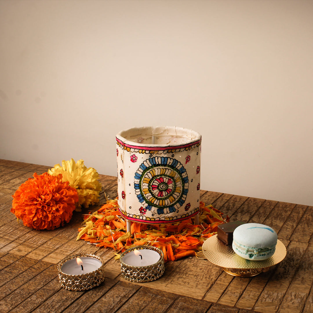 Hand Painted Floral Round Tholu Bommalata Tealight Lamp | 4 inches