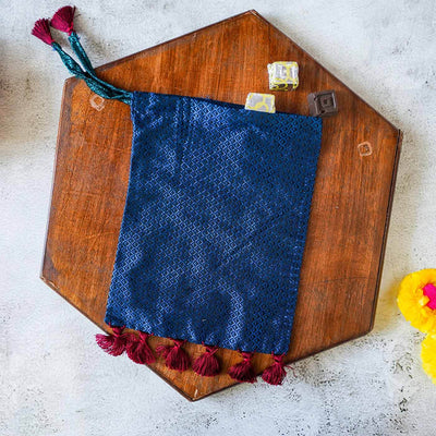 Handstitched Khun Potli with Tassels - Blue